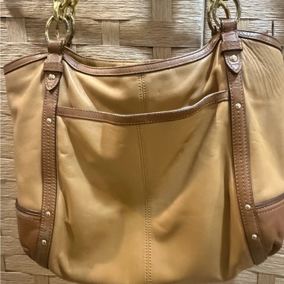 COACH Alexandra Chain Brown & Camel Leather Large Tote HandBag - Picture 6 of 9